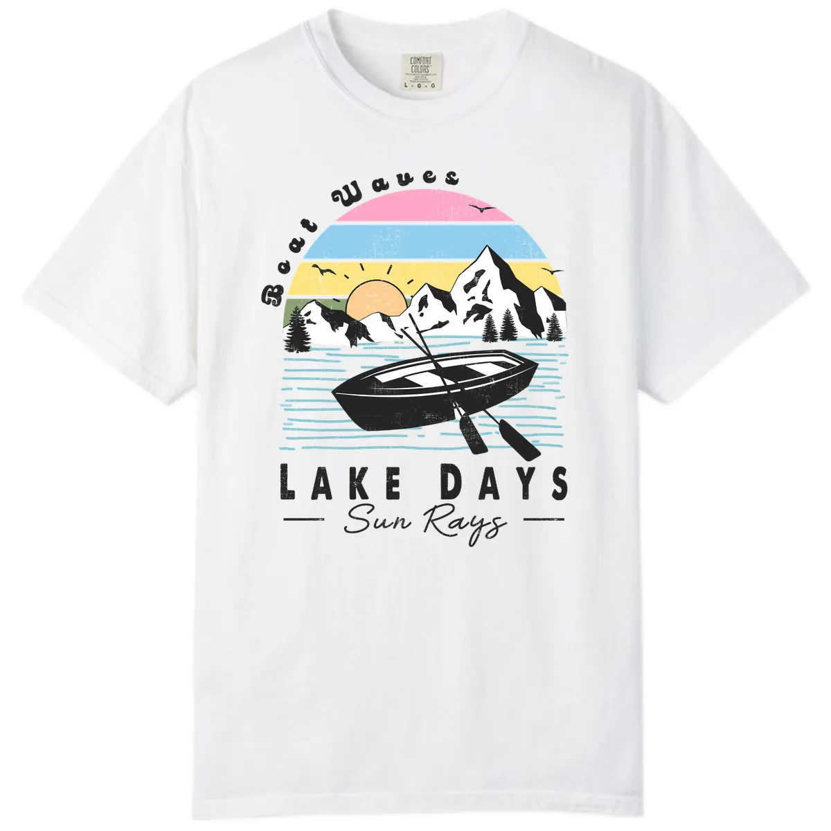Lake Days Boat Sun Rays Scenic Comfort Color in White