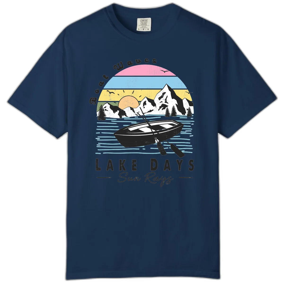 Lake Days Boat Sun Rays Scenic Comfort Color in Navy