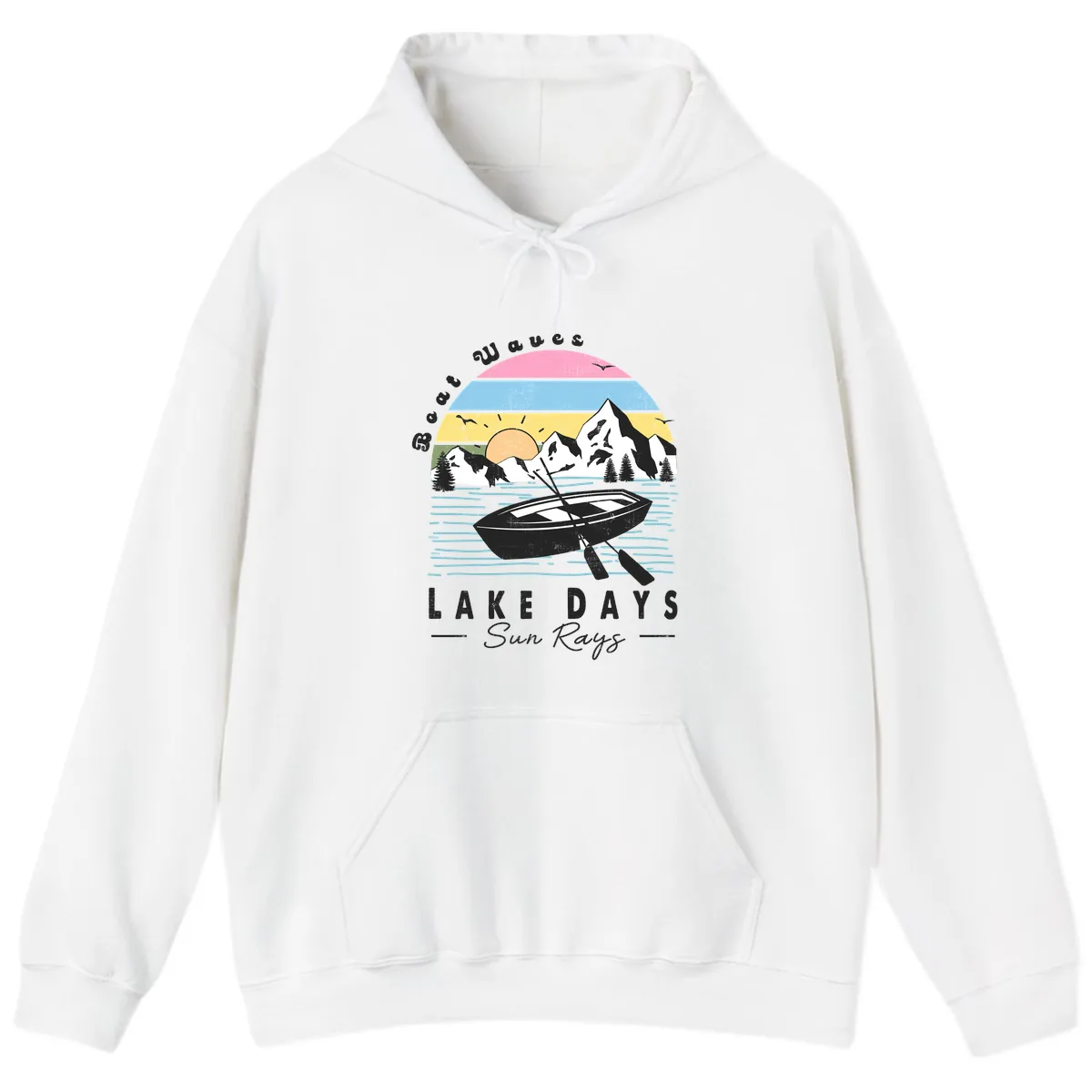 Lake Days Boat Sun Rays Scenic Hoodie in White