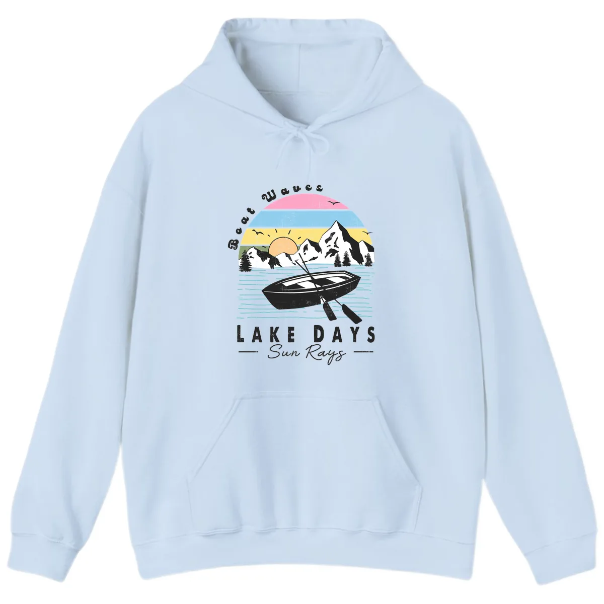 Lake Days Boat Sun Rays Scenic Hoodie in Light Blue
