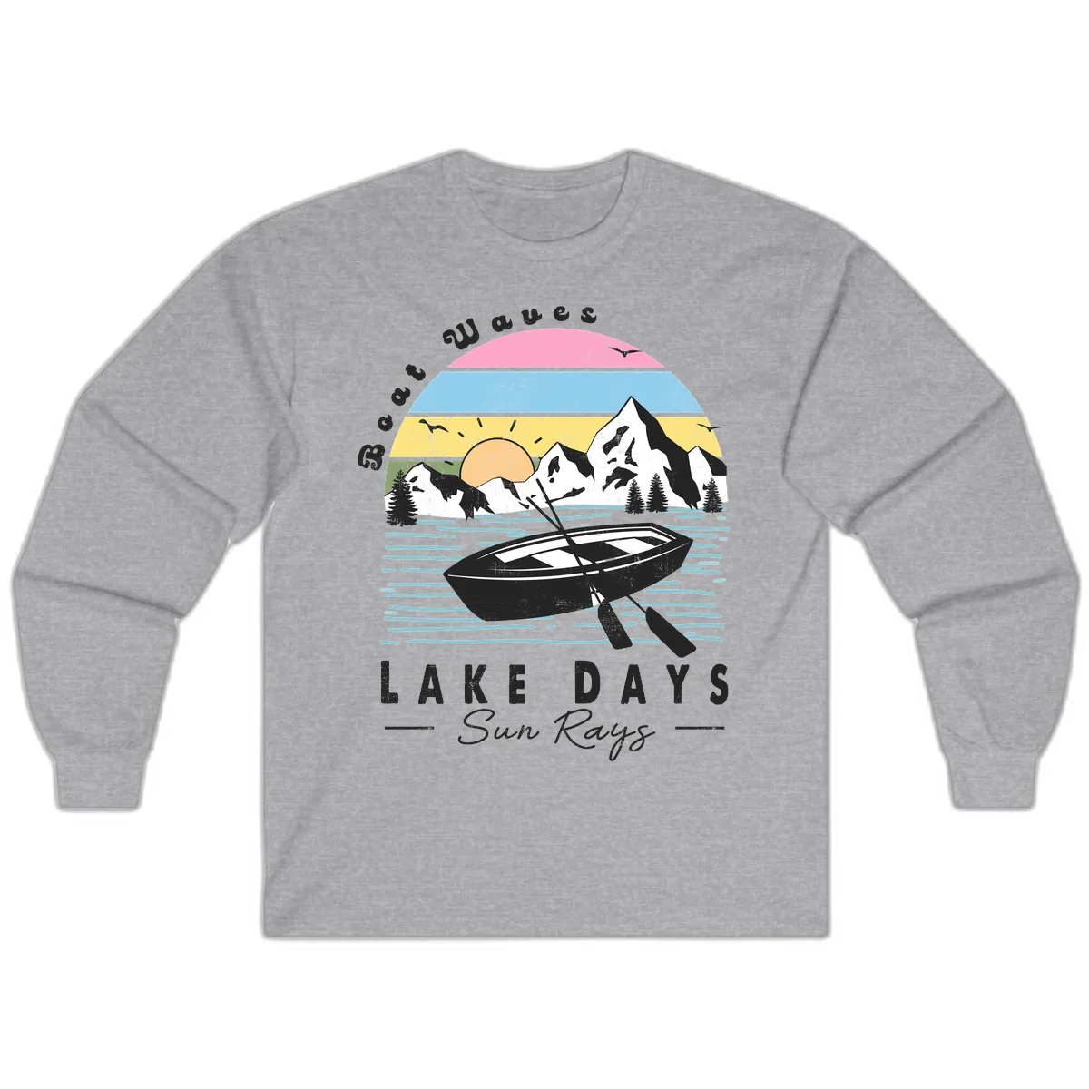 Lake Days Boat Sun Rays Scenic Long Sleeve in Sport Grey