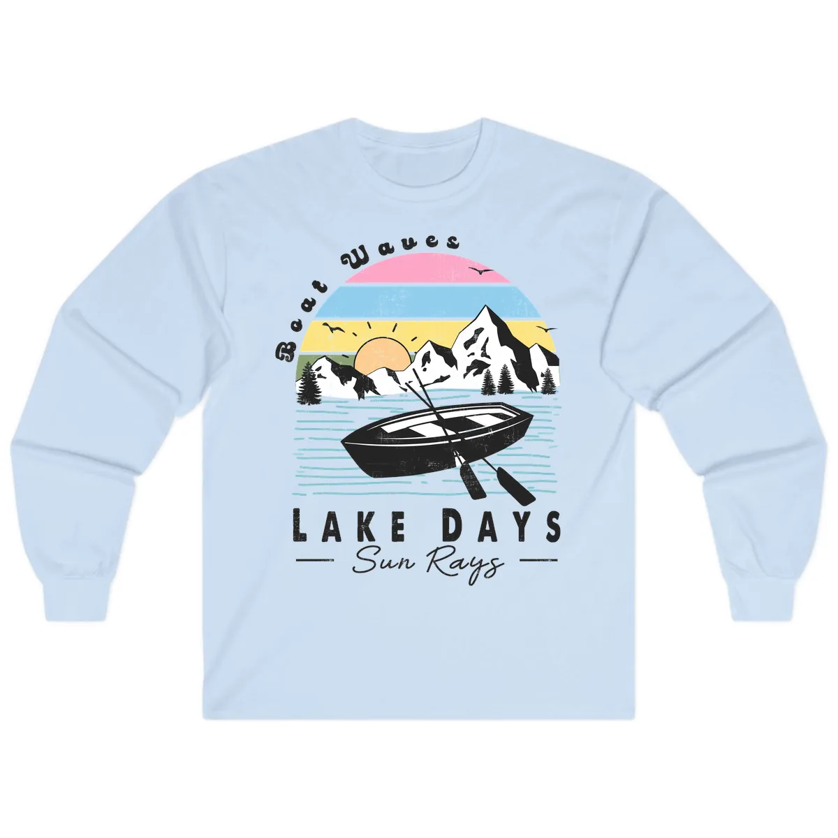 Lake Days Boat Sun Rays Scenic Long Sleeve in Light Blue