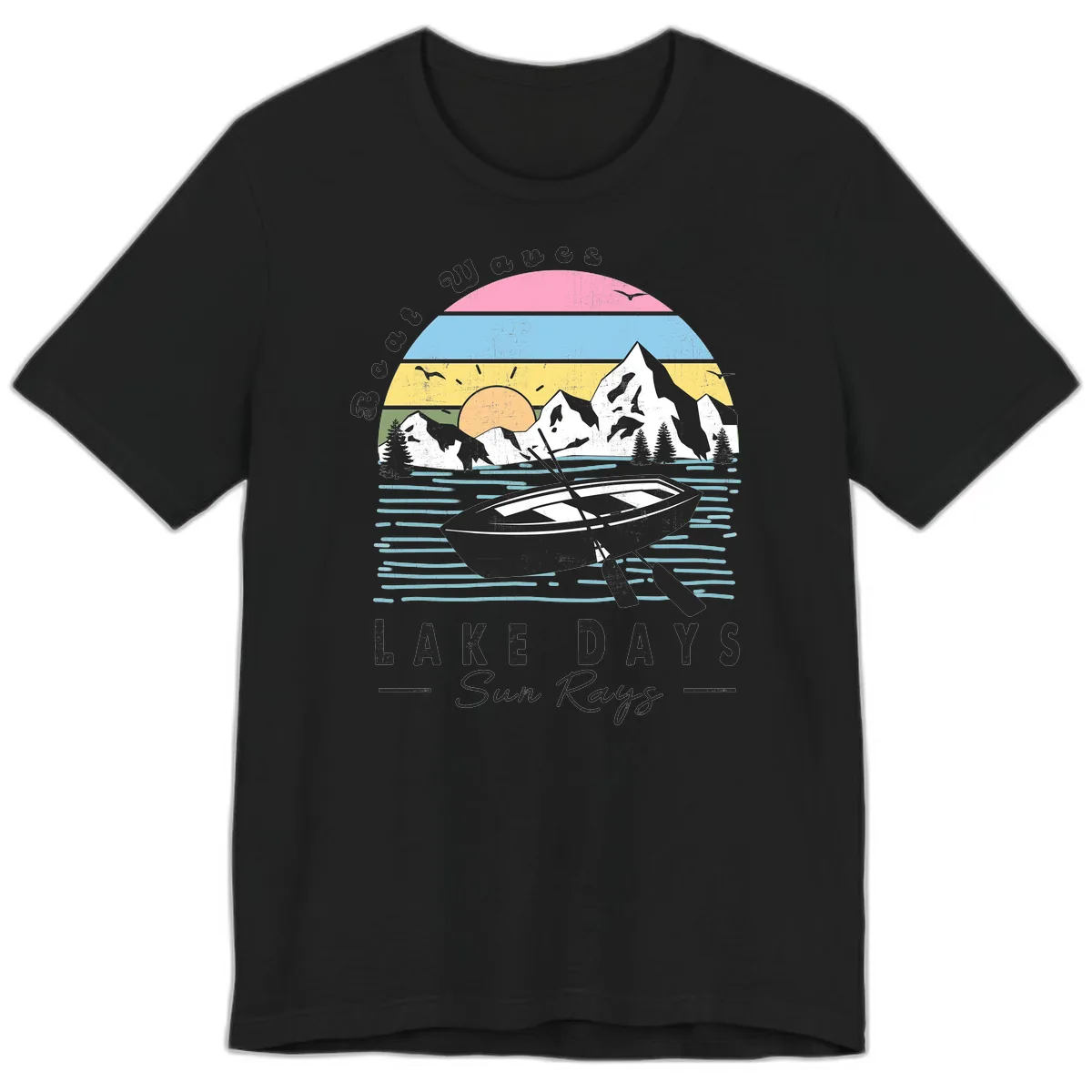 Lake Days Boat Sun Rays Scenic Premium T-Shirt in Black