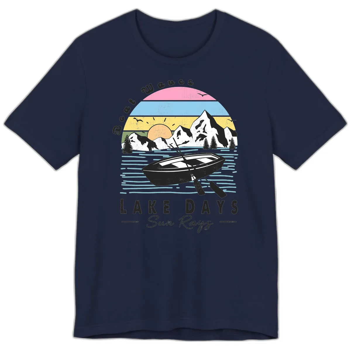 Lake Days Boat Sun Rays Scenic Premium T-Shirt in Navy