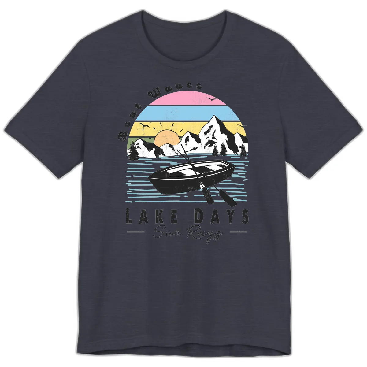 Lake Days Boat Sun Rays Scenic Premium T-Shirt in Heather Midnight Navy