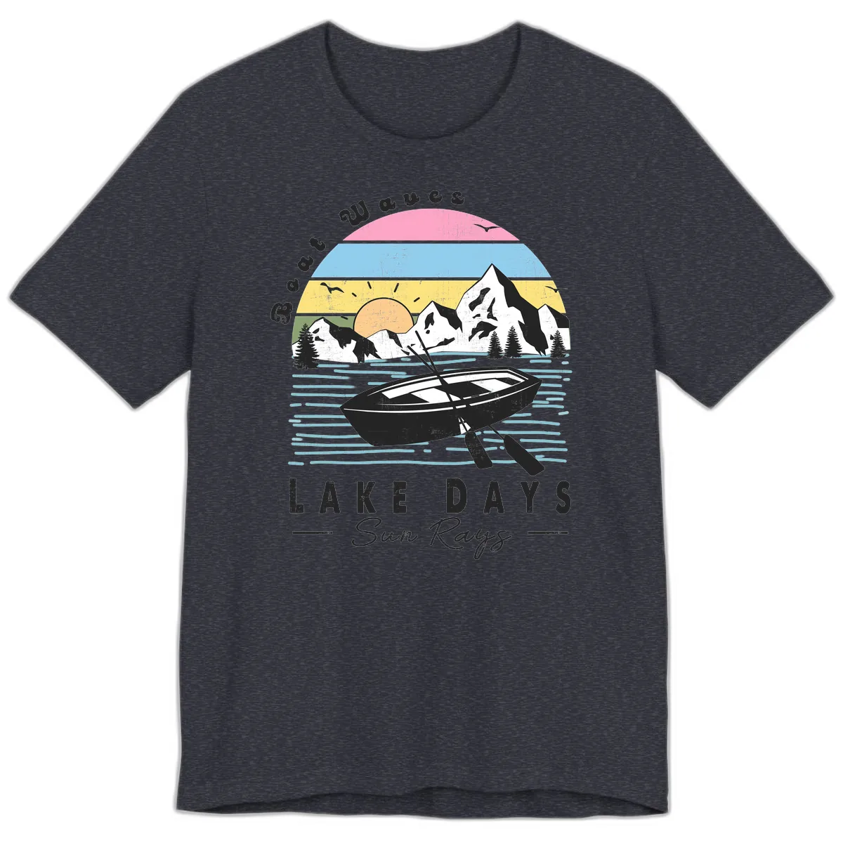 Lake Days Boat Sun Rays Scenic Premium T-Shirt in Heather Navy