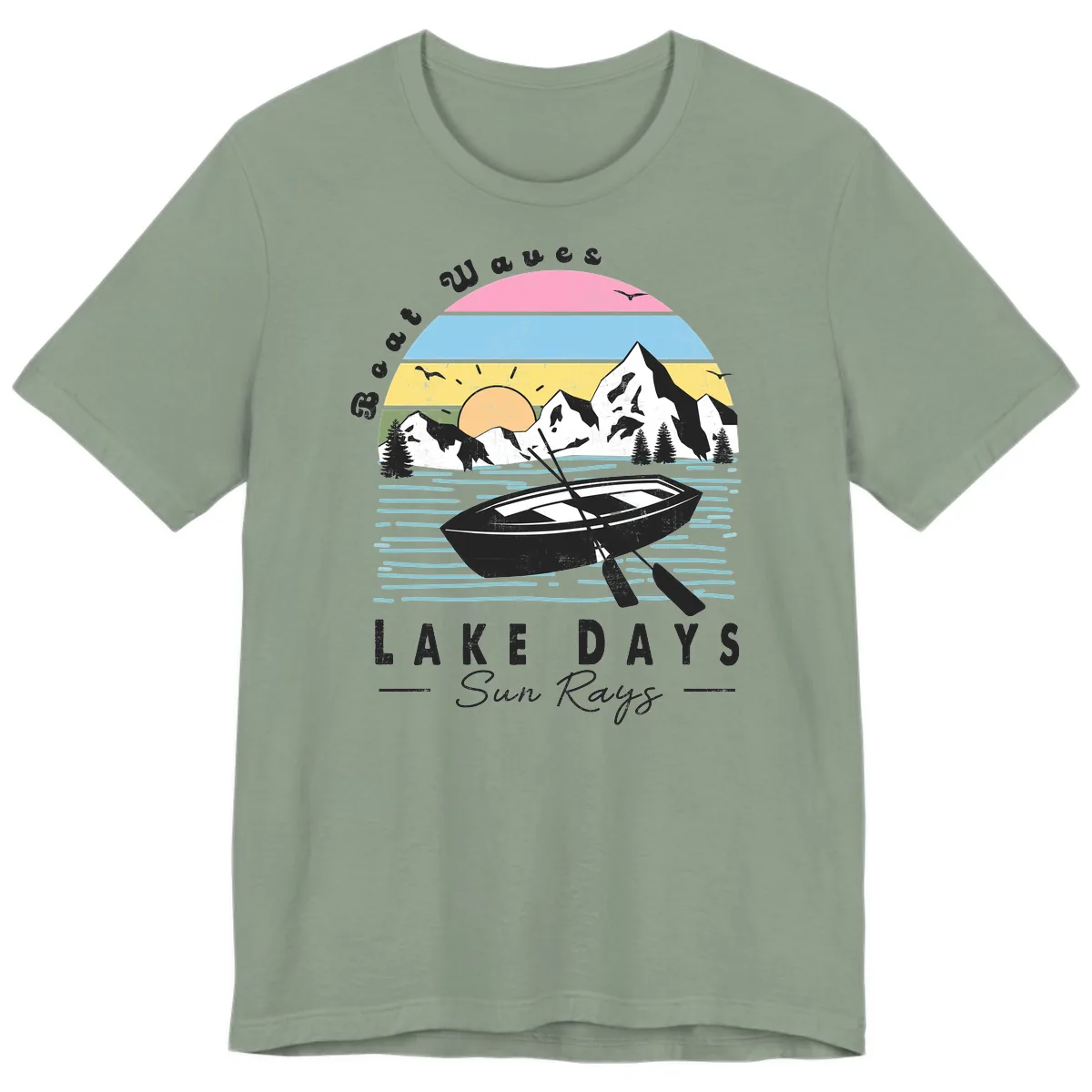 Lake Days Boat Sun Rays Scenic Premium T-Shirt in Sage
