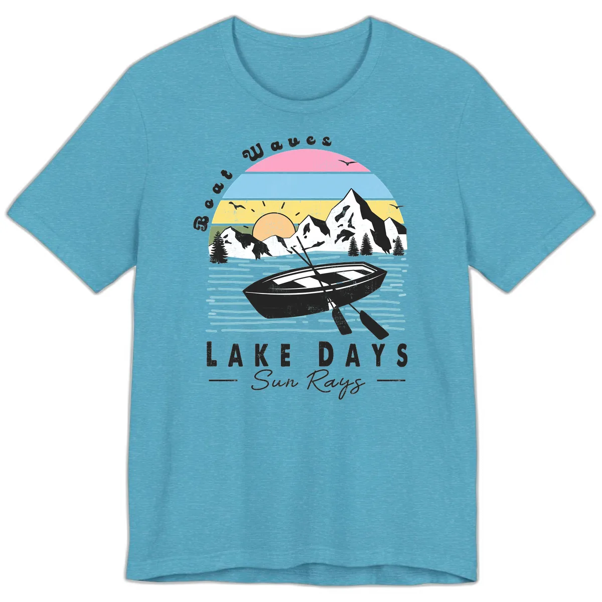 Lake Days Boat Sun Rays Scenic Premium T-Shirt in Heather Aqua
