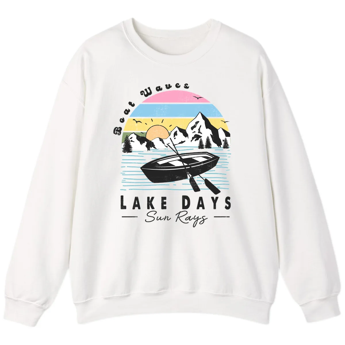 Lake Days Boat Sun Rays Scenic Sweatshirt in White