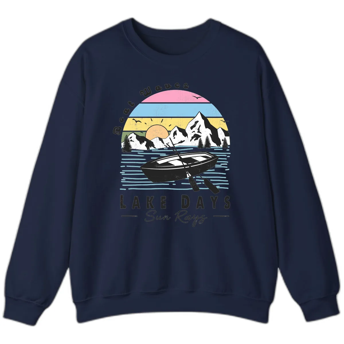 Lake Days Boat Sun Rays Scenic Sweatshirt in Navy