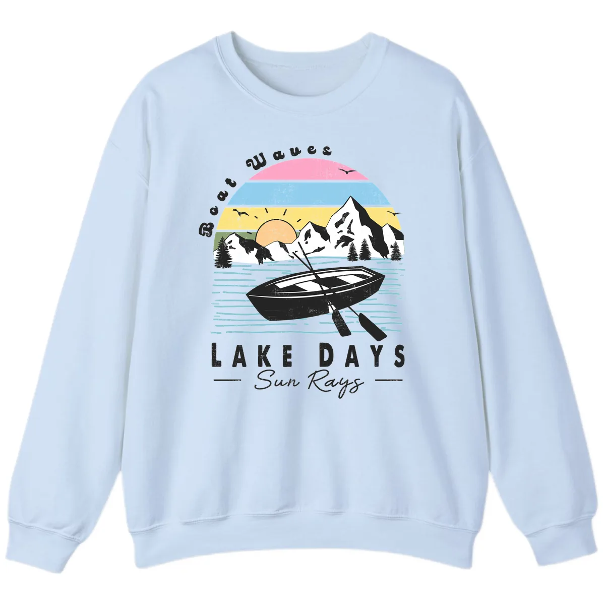 Lake Days Boat Sun Rays Scenic Sweatshirt in Light Blue