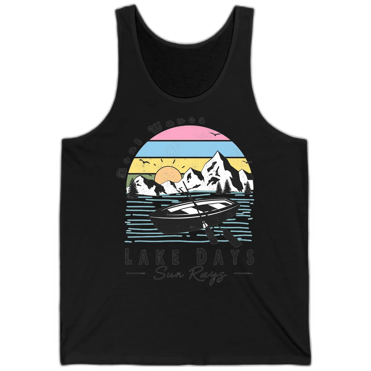 Lake Days Boat Sun Rays Scenic Tank in Black