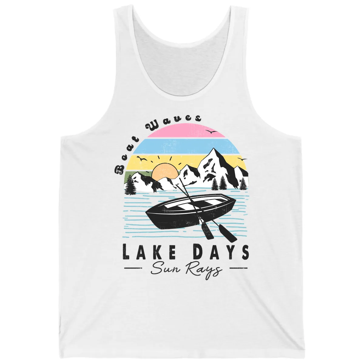 Lake Days Boat Sun Rays Scenic Tank in White