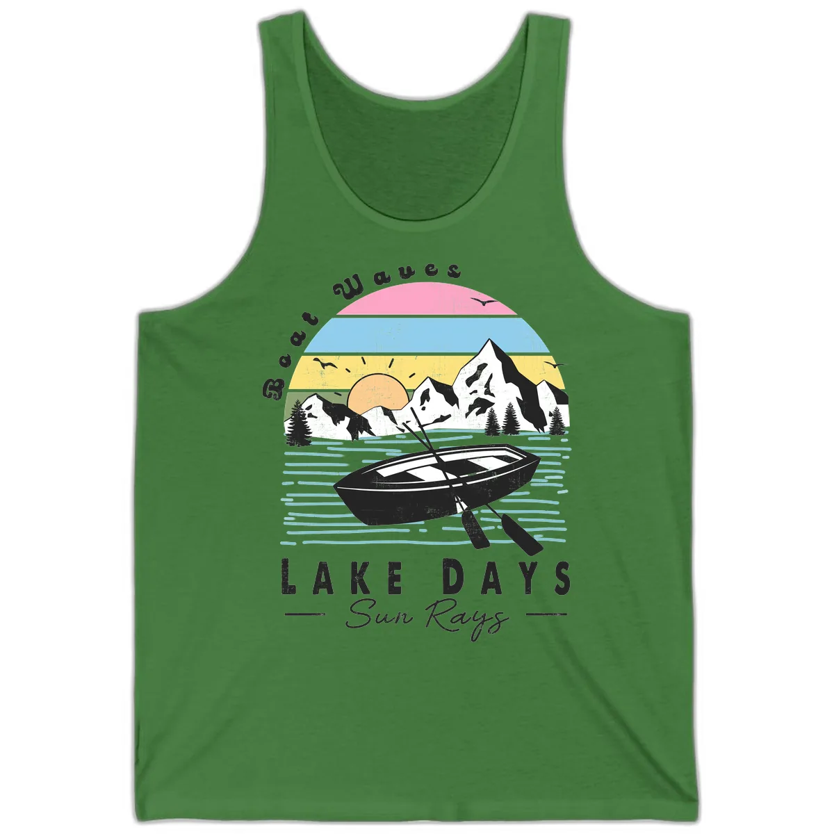 Lake Days Boat Sun Rays Scenic Tank in Leaf