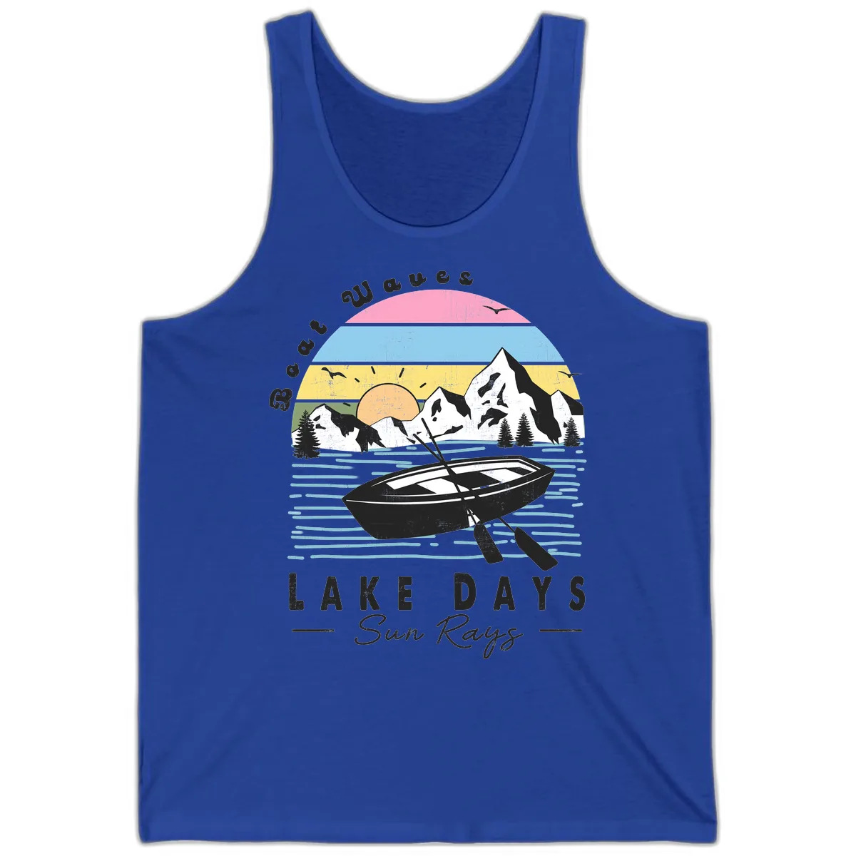 Lake Days Boat Sun Rays Scenic Tank in True Royal