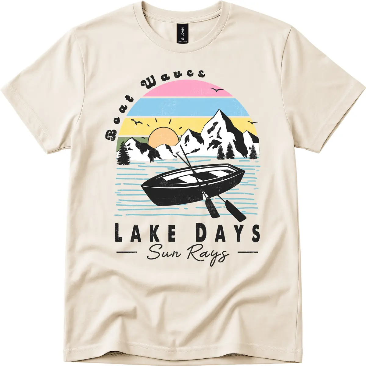 Lake Days Boat Sun Rays Scenic T-Shirt in Natural