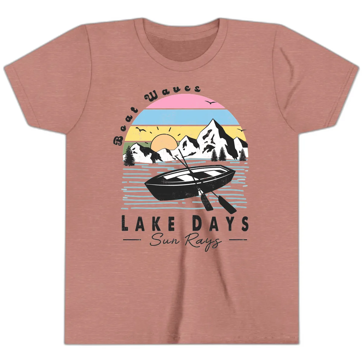 Lake Days Boat Sun Rays Scenic Youth T-Shirt in Heather Mauve
