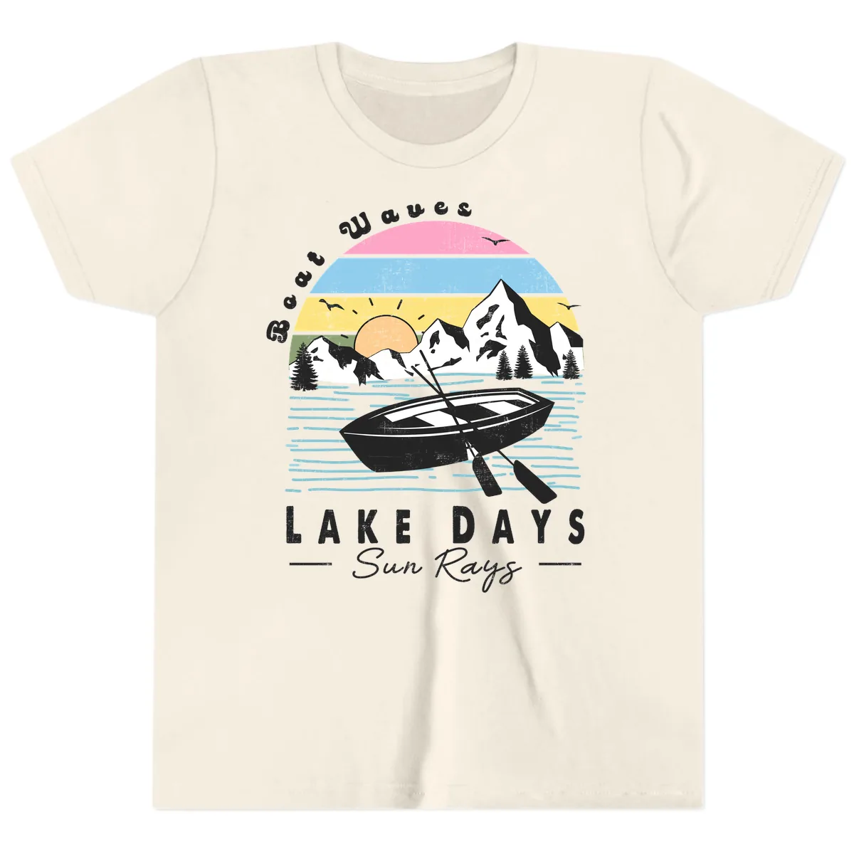 Lake Days Boat Sun Rays Scenic Youth T-Shirt in Natural