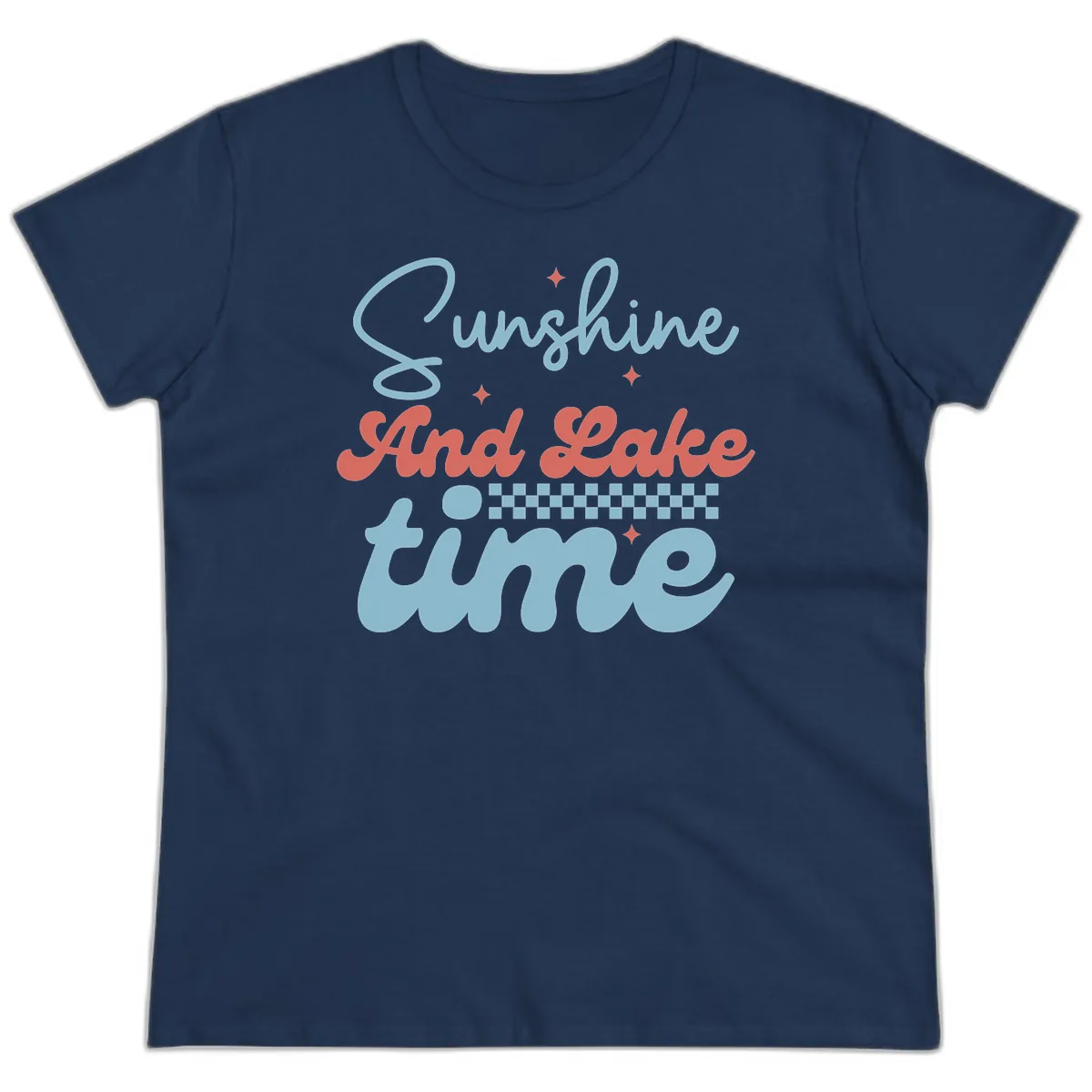 Sunshine And Lake Time Ladies Tee in Navy