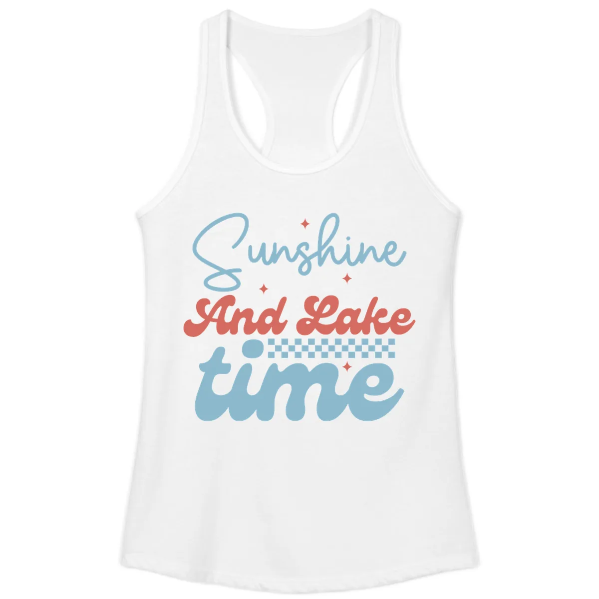 Sunshine And Lake Time Ladies Tank in White
