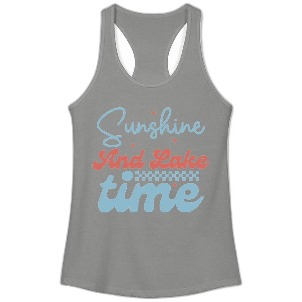 Sunshine And Lake Time Ladies Tank in Heather Grey