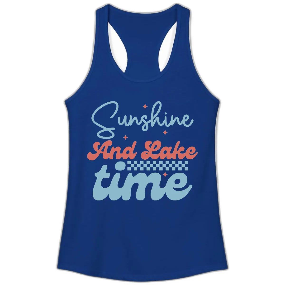 Sunshine And Lake Time Ladies Tank in Solid Royal