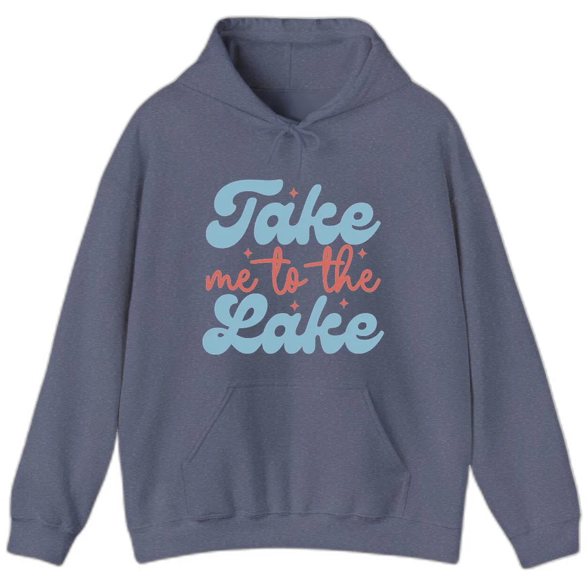 Take Me To The Lake Retro Design Hoodie in Heather Navy