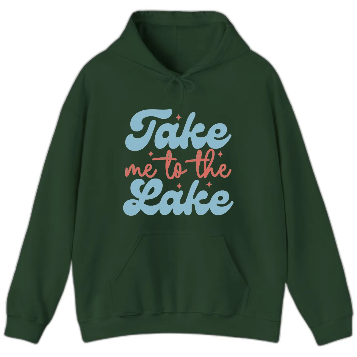 Take Me To The Lake Retro Design Hoodie in Forest Green