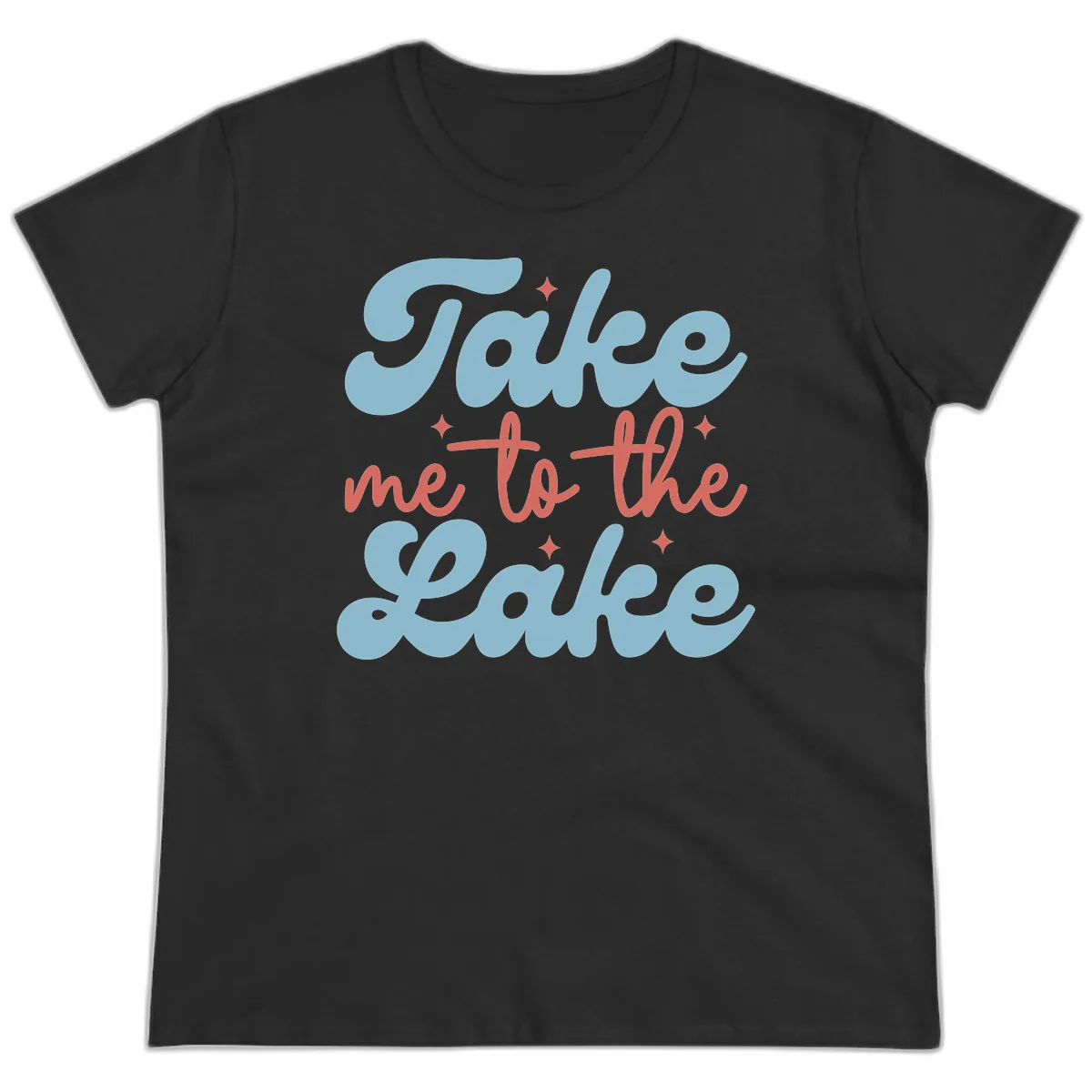 Take Me To The Lake Retro Design Ladies Tee in Black