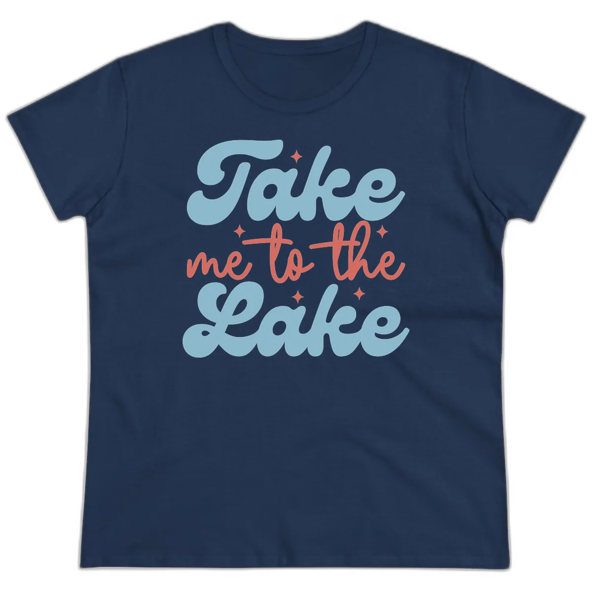 Take Me To The Lake Retro Design Ladies Tee in Navy