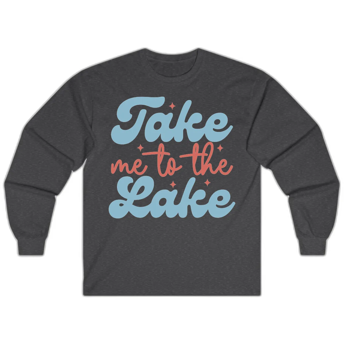 Take Me To The Lake Retro Design Long Sleeve in Dark Heather