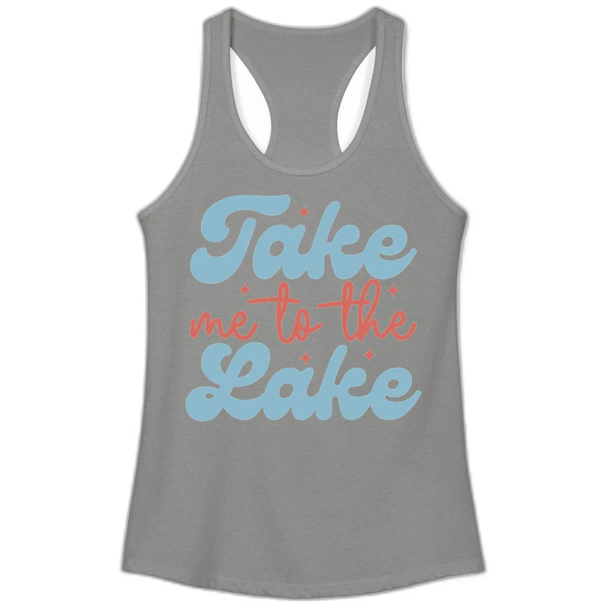 Take Me To The Lake Retro Design Ladies Tank in Heather Grey