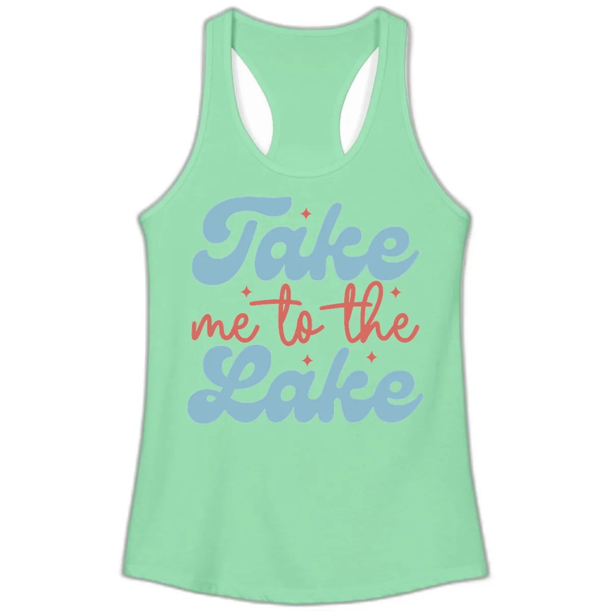 Take Me To The Lake Retro Design Ladies Tank in Solid Mint
