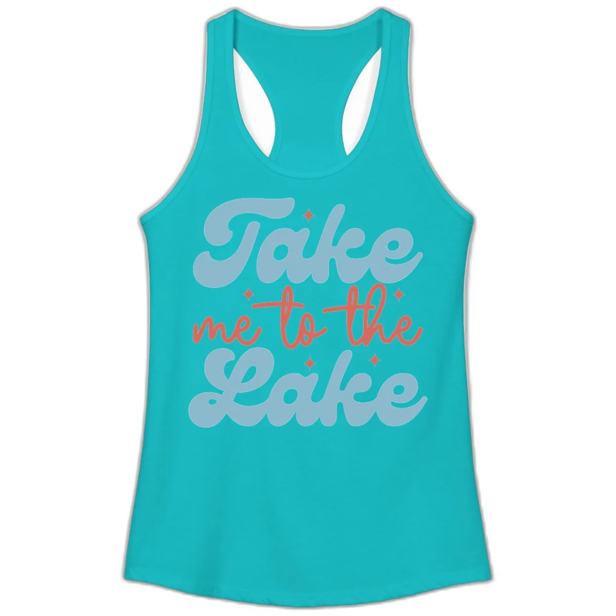 Take Me To The Lake Retro Design Ladies Tank in Tahiti Blue