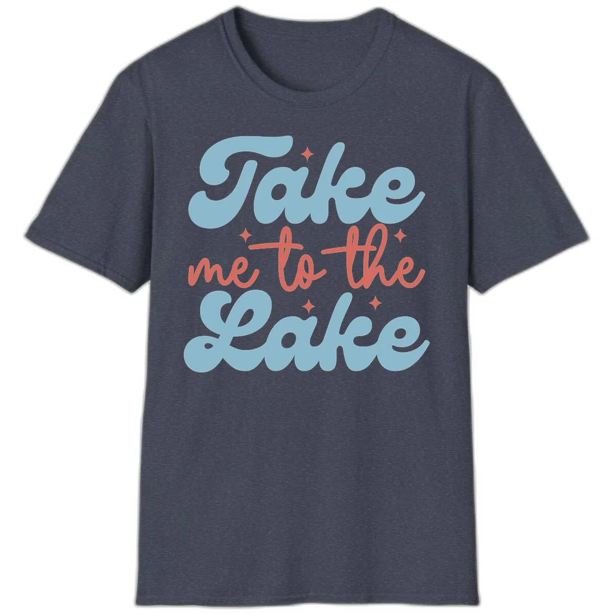 Take Me To The Lake Retro Design T-Shirt in Heather Navy