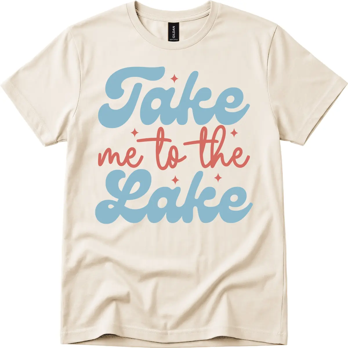 Take Me To The Lake Retro Design T-Shirt in Natural