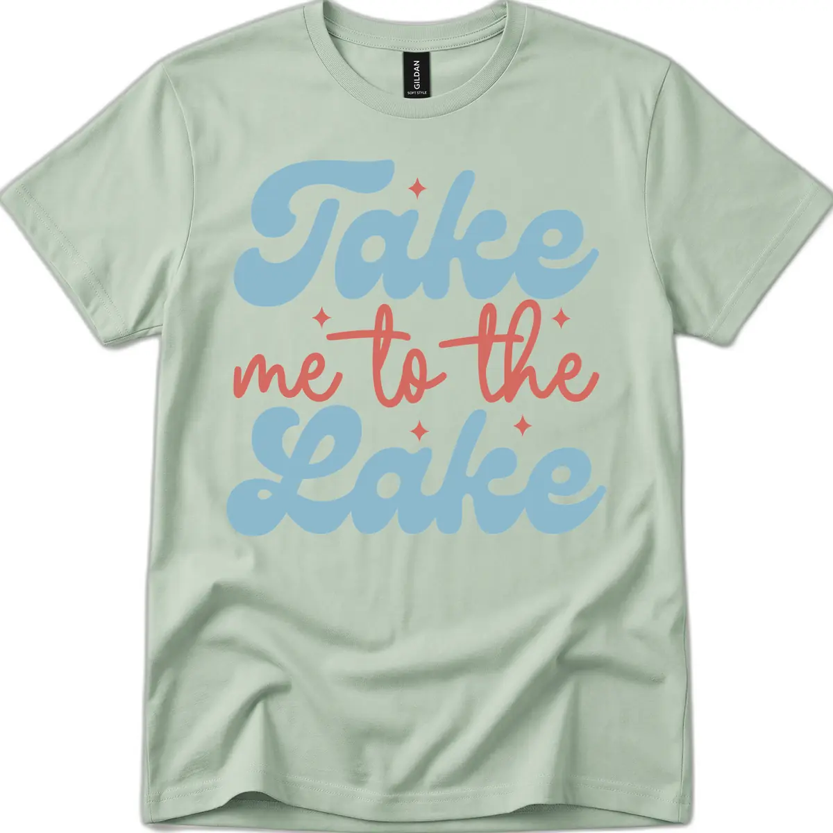 Take Me To The Lake Retro Design T-Shirt in Sage