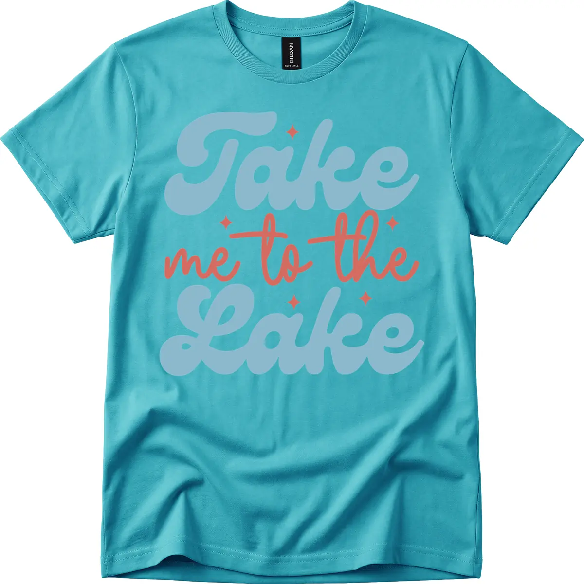Take Me To The Lake Retro Design T-Shirt in Tropical Blue