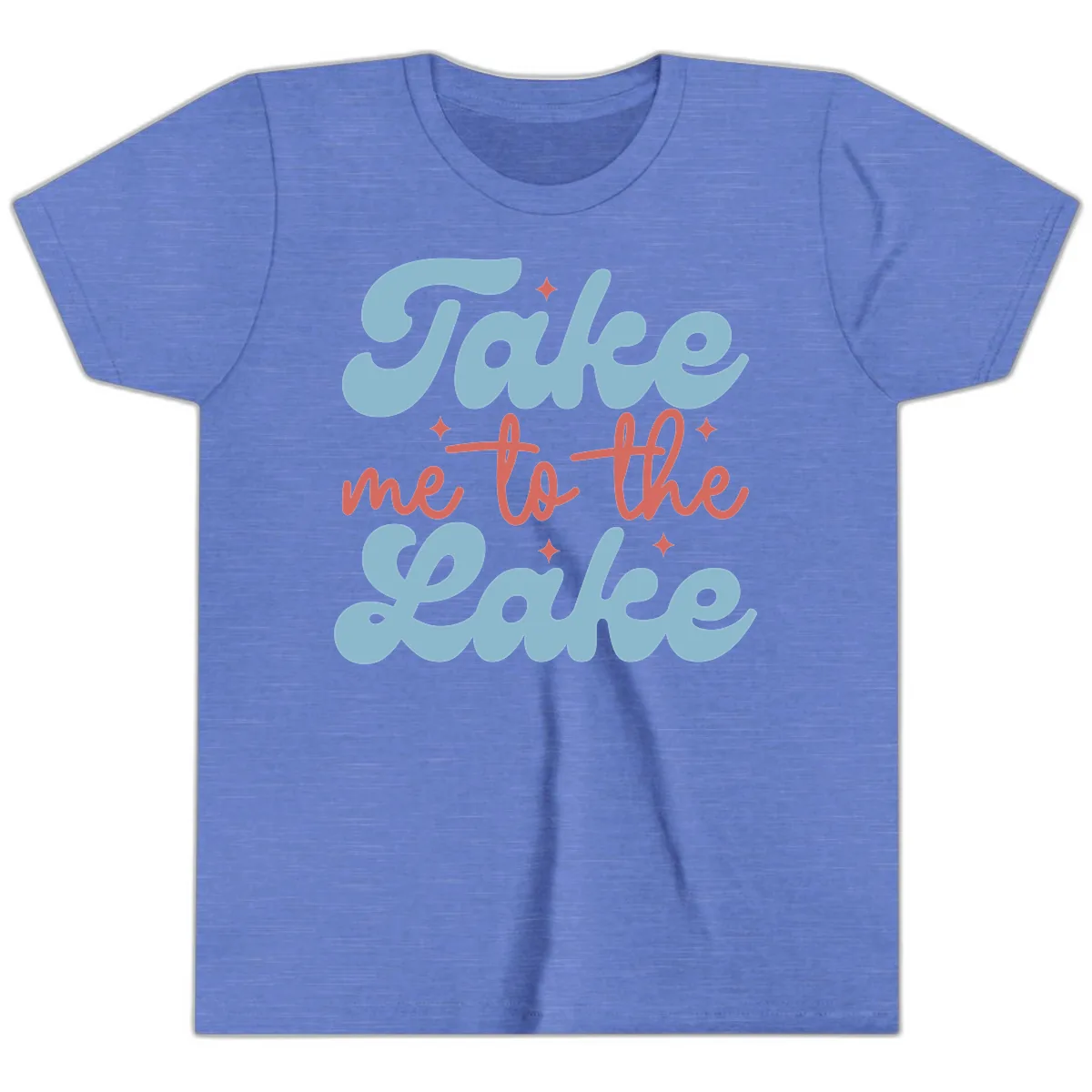 Take Me To The Lake Retro Design Youth T-Shirt in Heather Columbia Blue