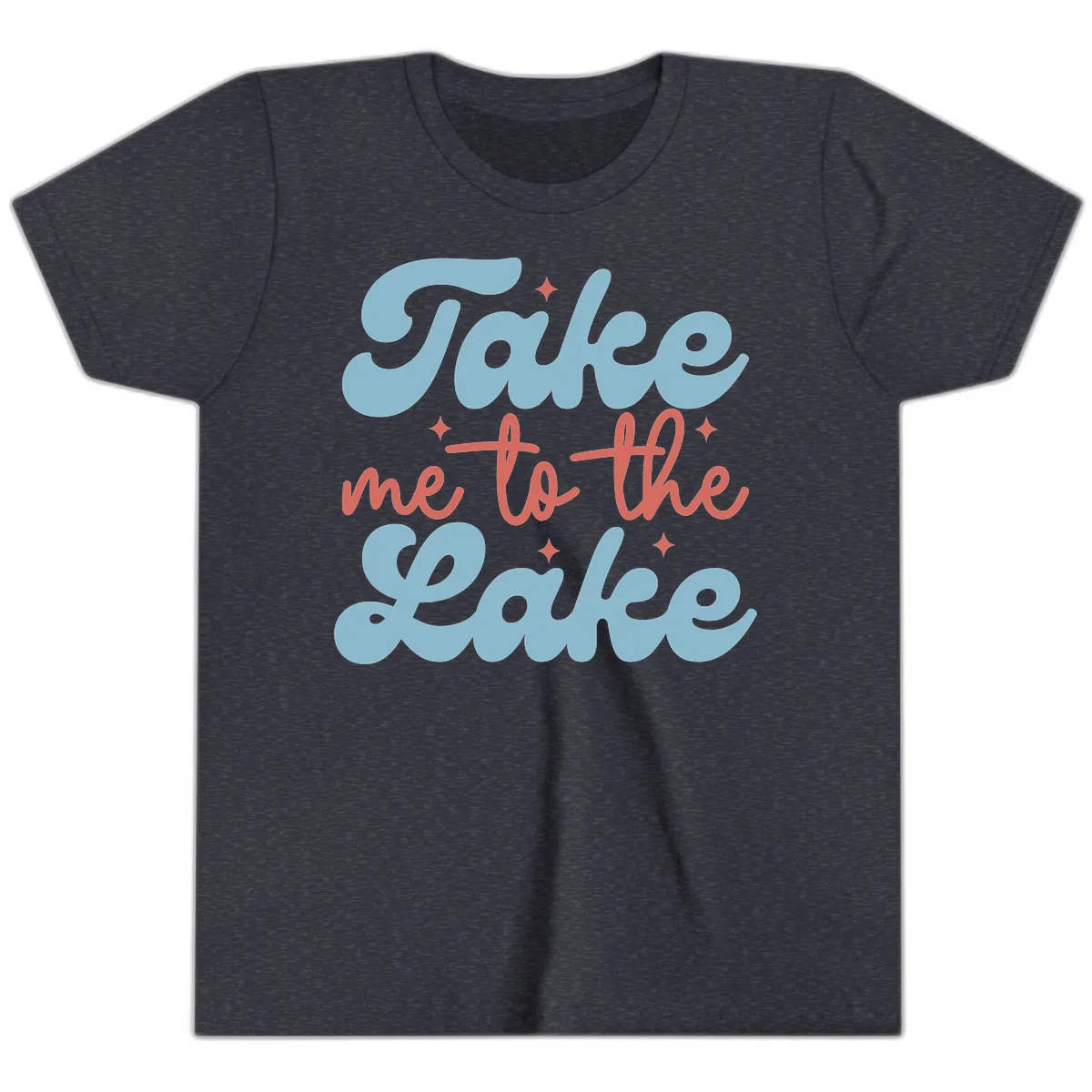 Take Me To The Lake Retro Design Youth T-Shirt in Heather Navy