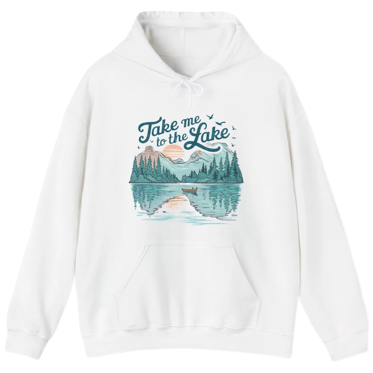Take Me To The Lake Scenic Design Hoodie in White