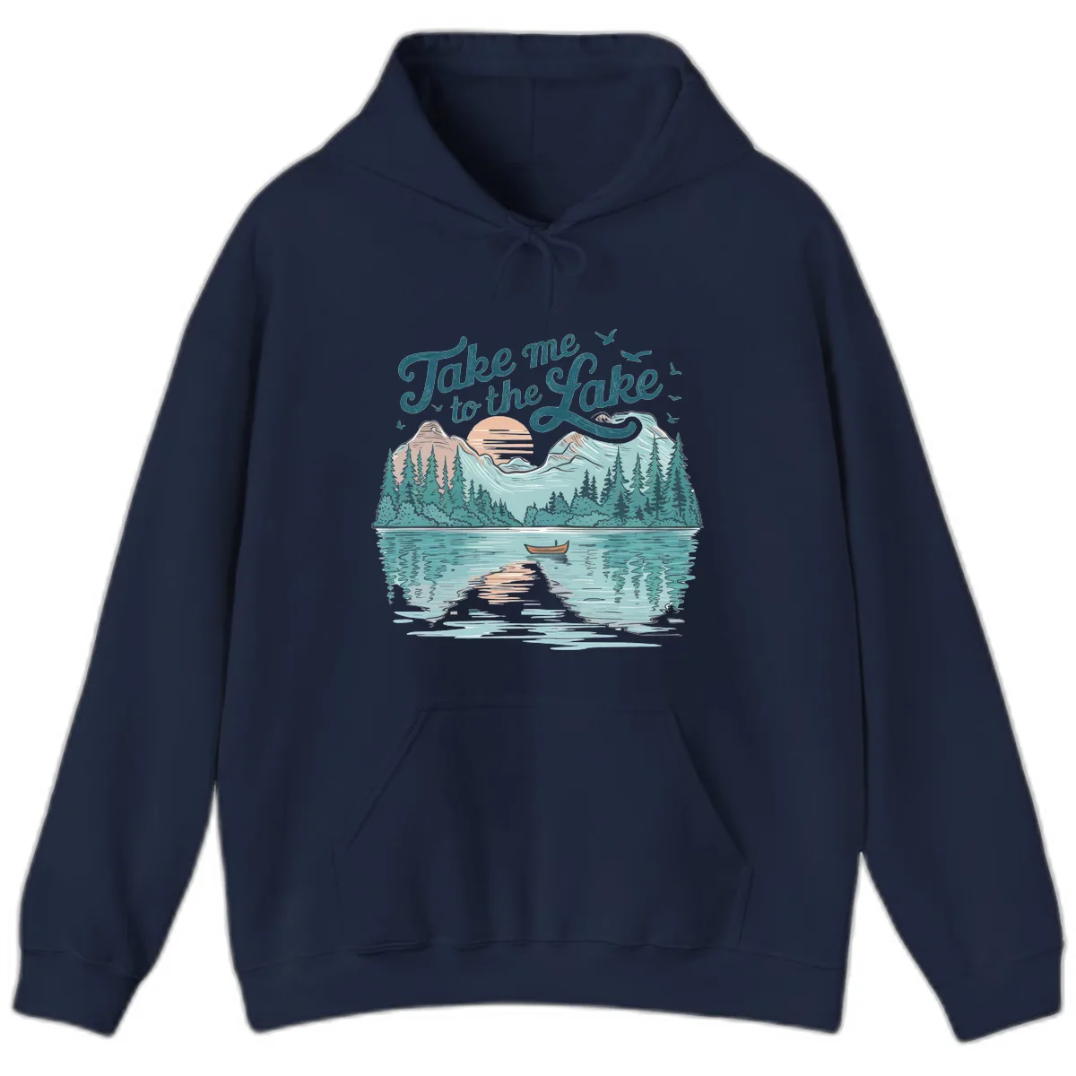 Take Me To The Lake Scenic Design Hoodie in Navy