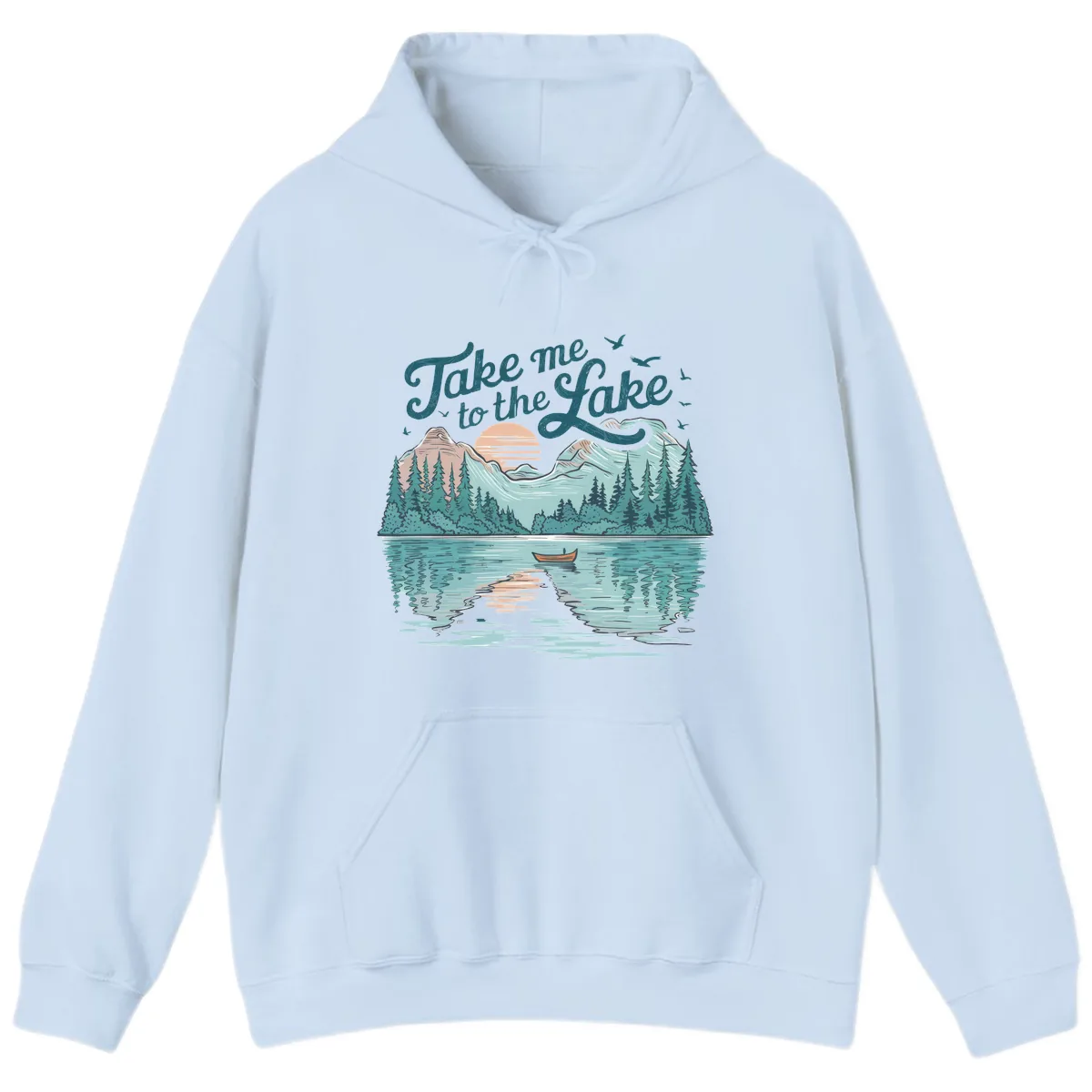 Take Me To The Lake Scenic Design Hoodie in Light Blue
