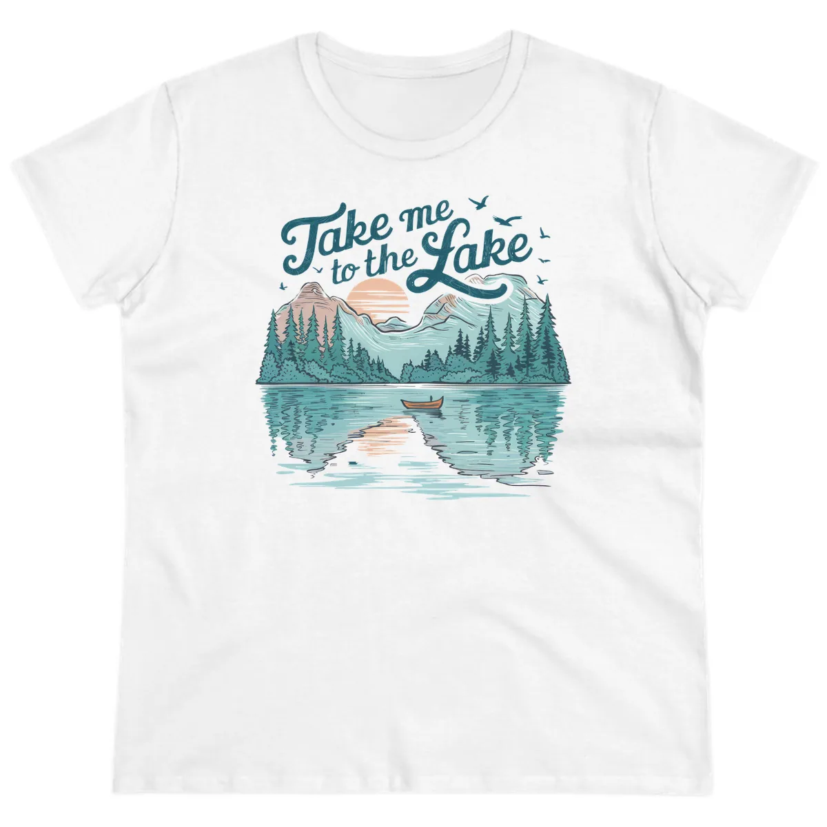 Take Me To The Lake Scenic Design Ladies Tee in White