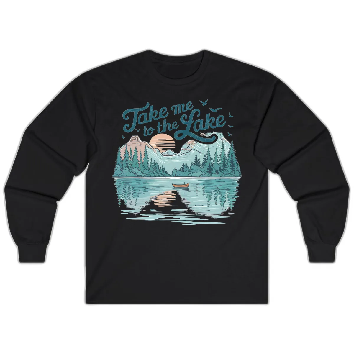 Take Me To The Lake Scenic Design Long Sleeve in Black