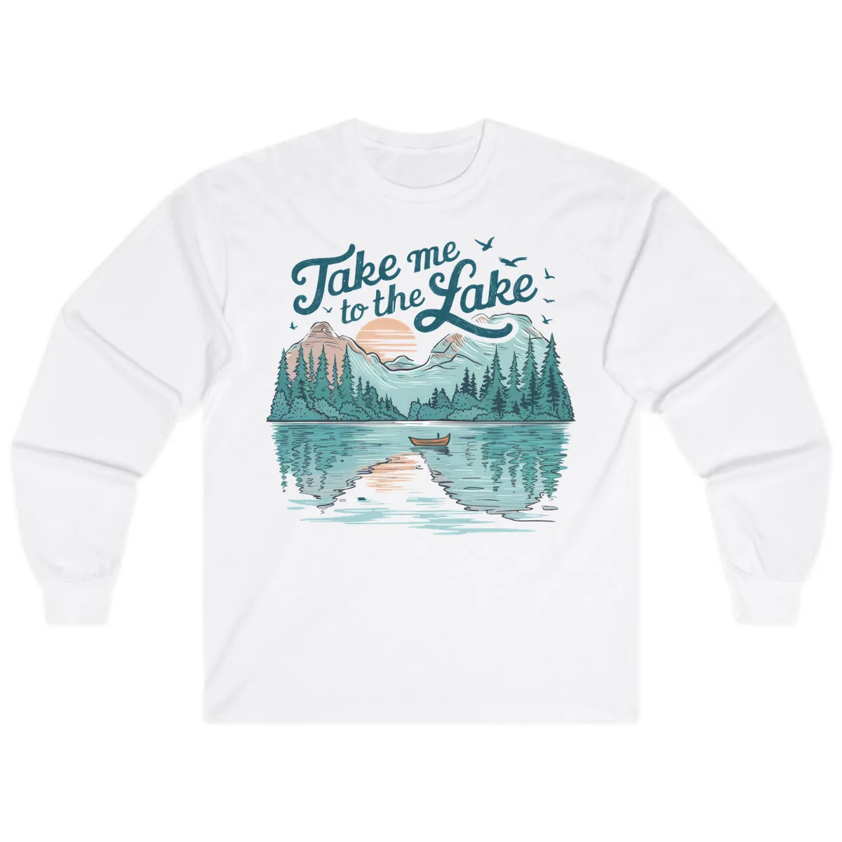 Take Me To The Lake Scenic Design Long Sleeve in White