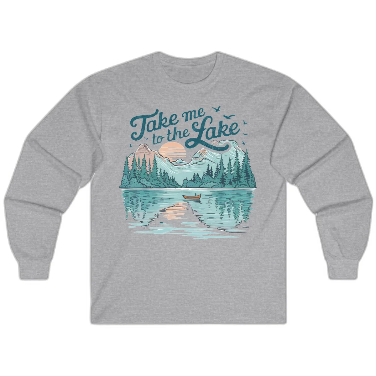 Take Me To The Lake Scenic Design Long Sleeve in Sport Grey