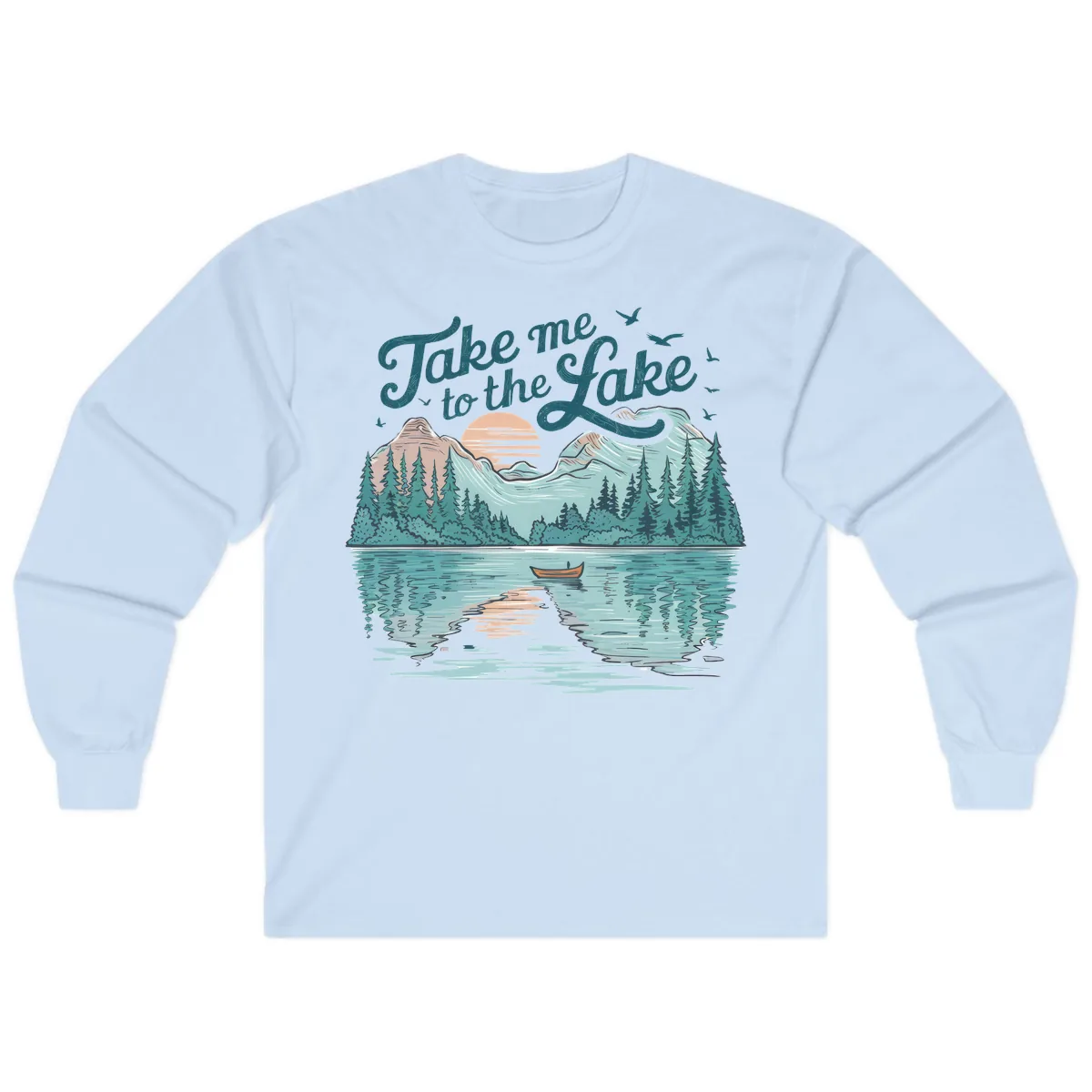 Take Me To The Lake Scenic Design Long Sleeve in Light Blue
