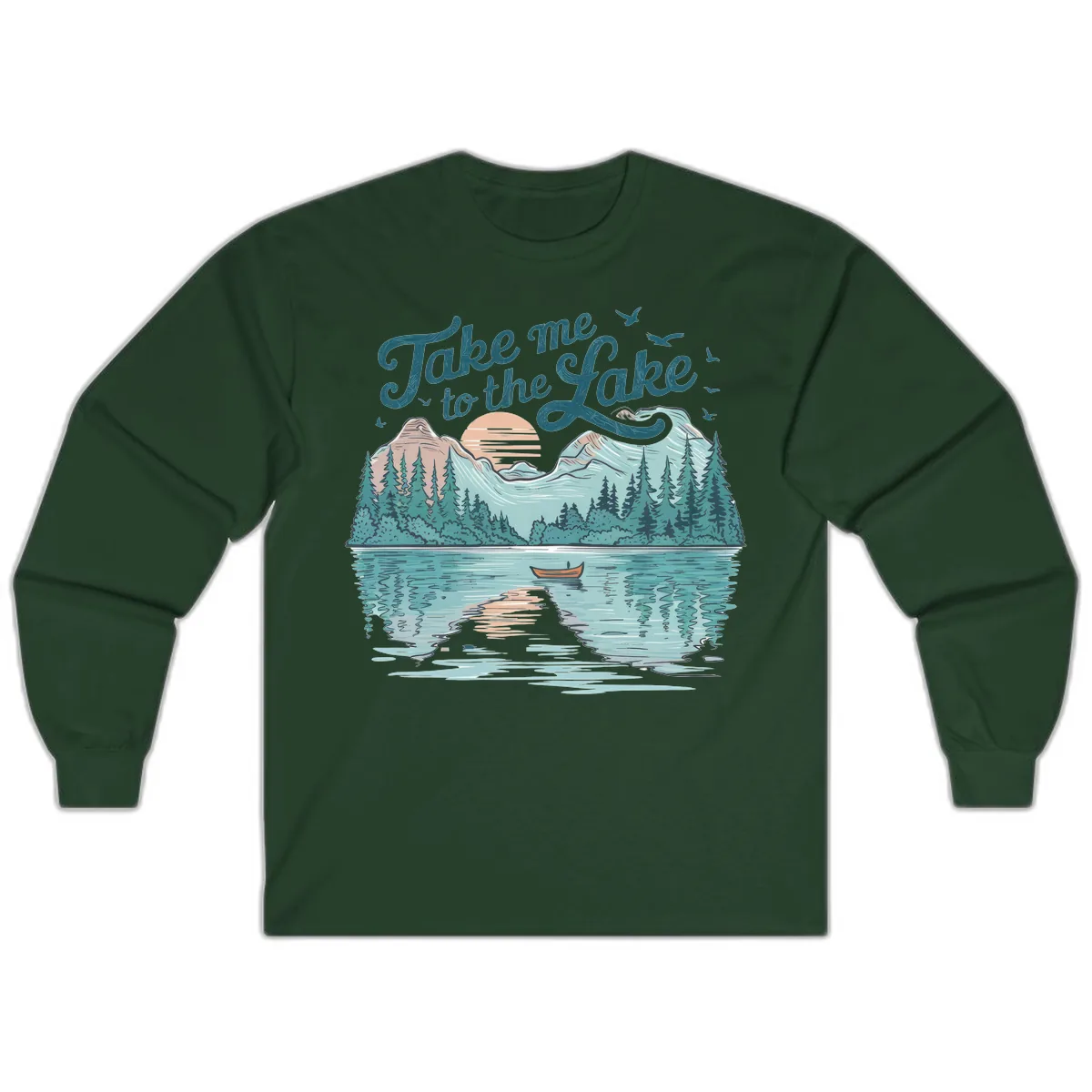 Take Me To The Lake Scenic Design Long Sleeve in Forest Green
