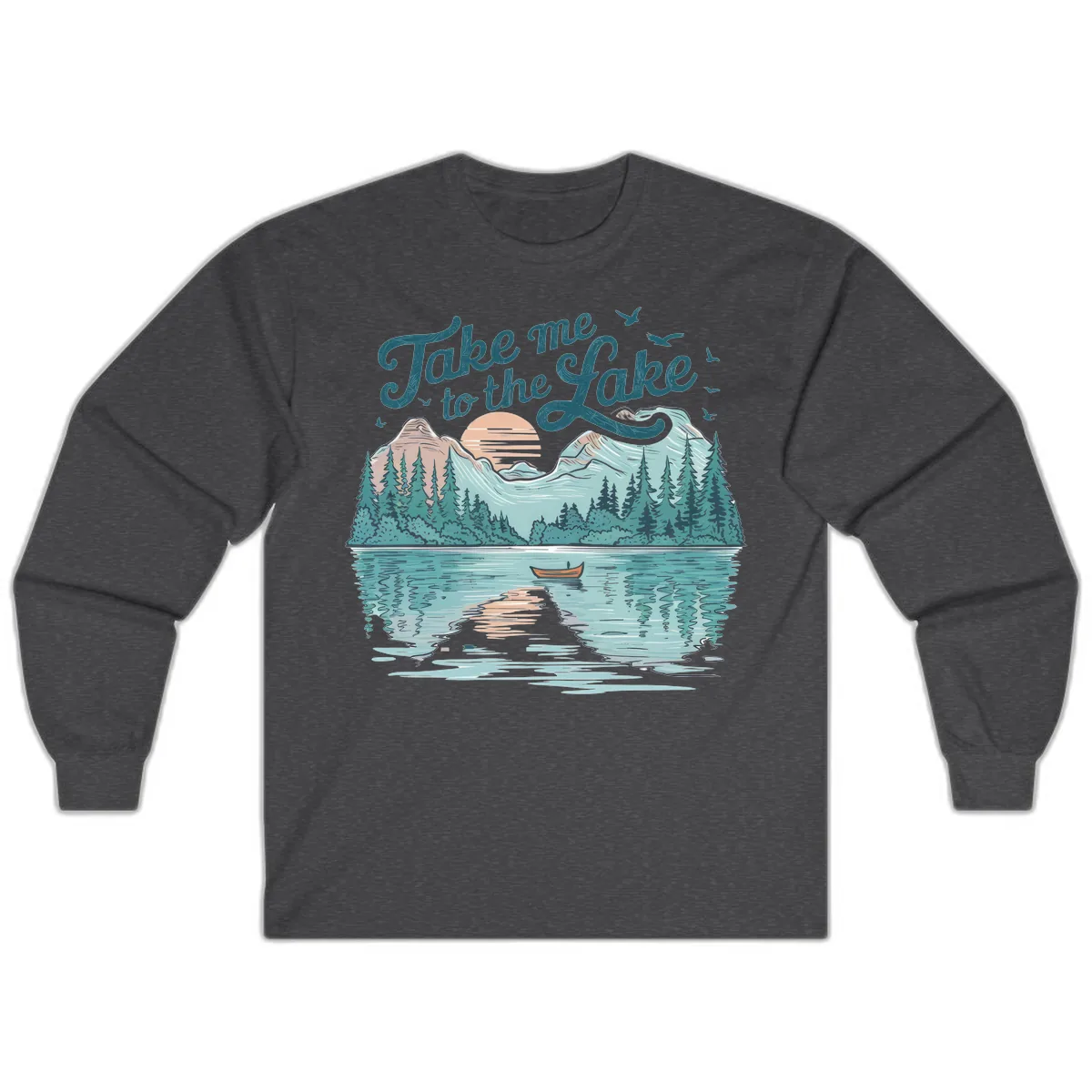 Take Me To The Lake Scenic Design Long Sleeve in Dark Heather
